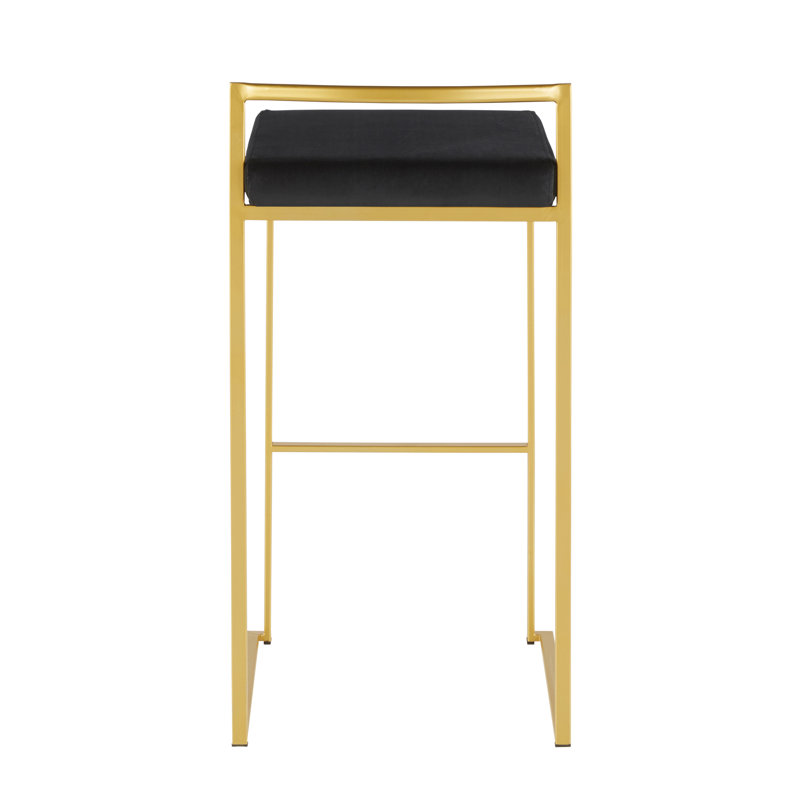 Derik Stackable Counter & Bar Stool with Velvet Cushion, Black/Gold, Bar Stool (30" Seat Height)