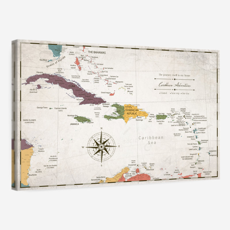 My Home I Push Pin Caribbean Map, H 8 po x l 12 po