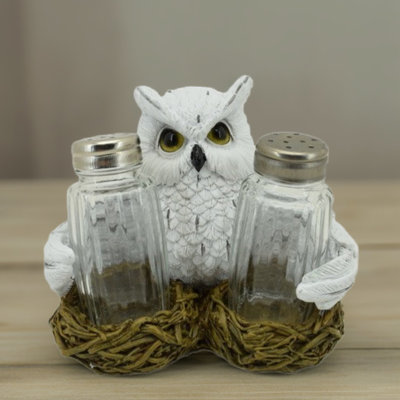 5.25"W Owl Salt & Pepper Shakers Holder