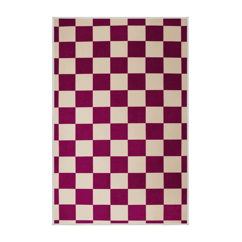 Machine Washable Checkered Beige Area Rug, Rectangle 8' x 12'