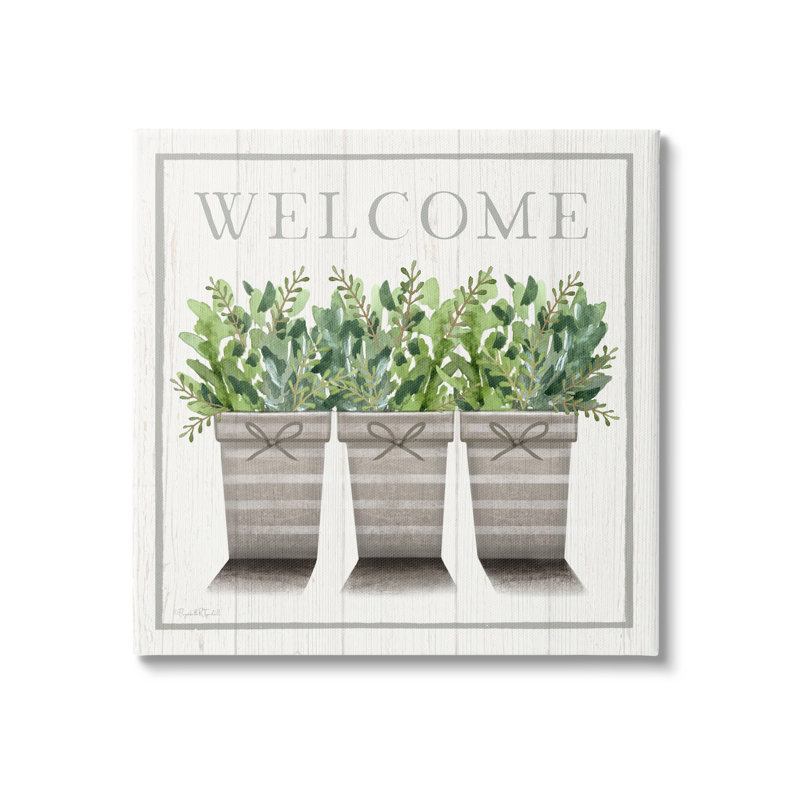 Motif de bienvenue «Cottage Cottage» par Elizabeth Tyndall - impression graphique, L 17 po x H 17 po, Toile tendue