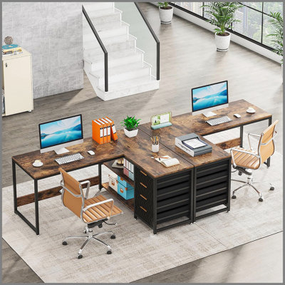 Bureau d'ordinateur en L avec tiroirs et tablettes de rangement, poste de travail réversible en coin, bureau d'écriture pour bureau à domicile