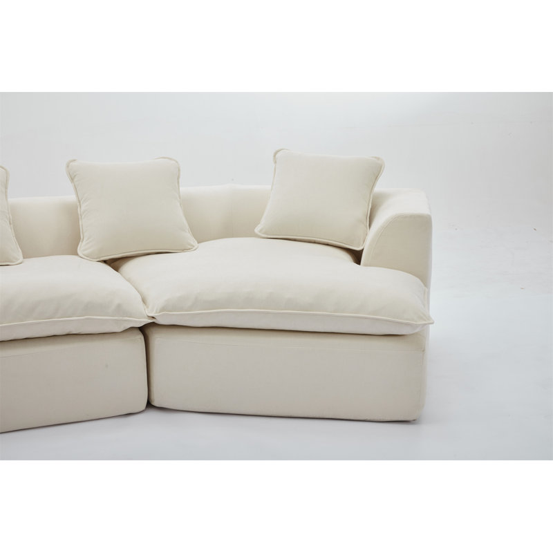 Repose-pieds de canapé modulaire avec coussins, Crème Boucle
