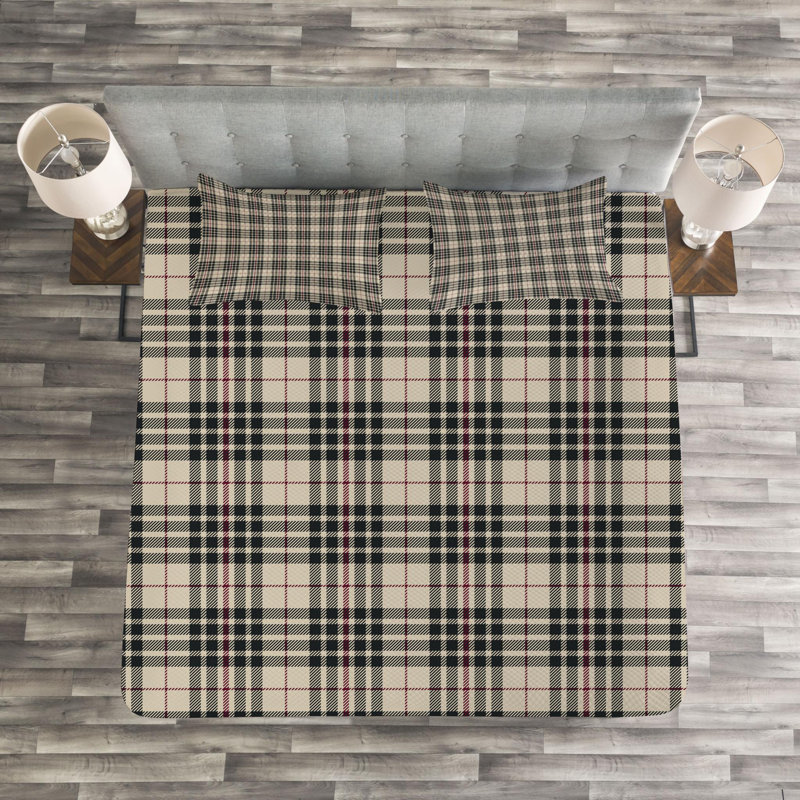 Abstract Farmhouse / Country Polyester Plaid Coverlet, King Coverlet + 2 Shams