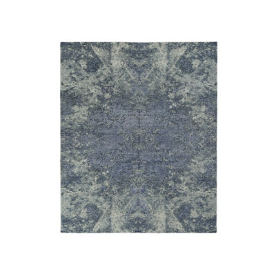 Tapis oriental en laine et soie mauve noué à la main 8 pi 0 po x 9 pi 8 po - MOA10278150