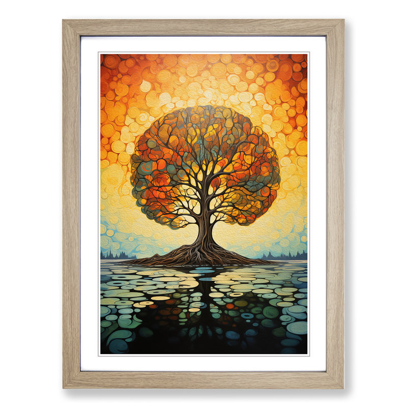 Oak Tree Modern - Single Picture Frame Print on Wood, Oak , 46cm H x 34cm W x 2cm D