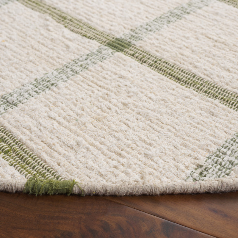 Nuriye Handwoven Recycled Cotton Plaid Rug, Round 6'