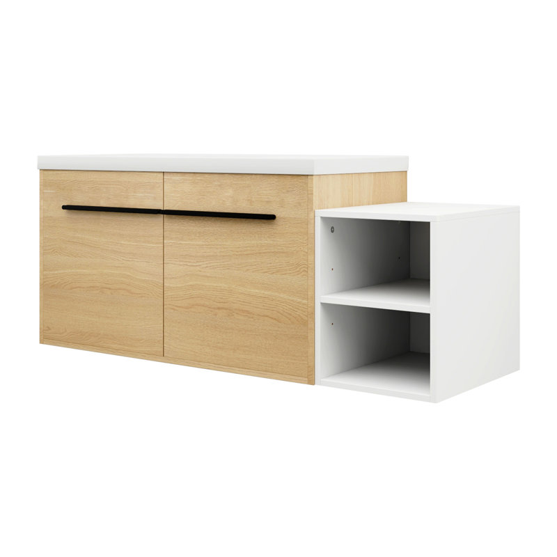 Ensemble de meuble-lavabo mural 48 po avec lavabo de comptoir en résine, 1 tablette de rangement, 2 portes à fermeture douce (KD-Packing)