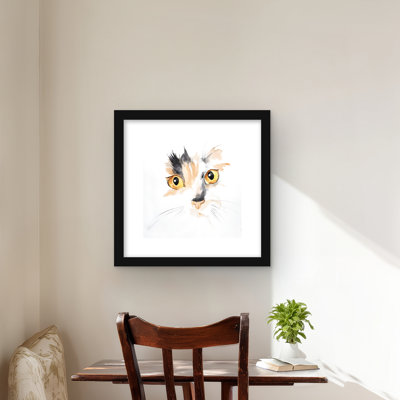 Gros plan sur un visage de chat aquarelle - reproduction encadrée mate pour la décoration
