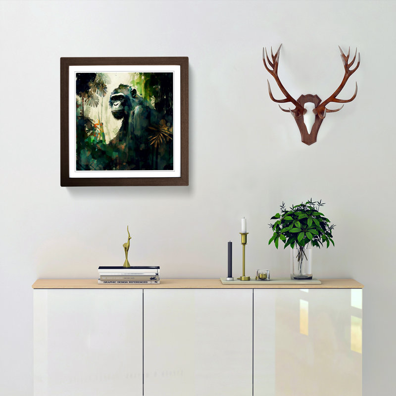 Jungle Gestural Art - Single Picture Frame Print on Wood, Walnut