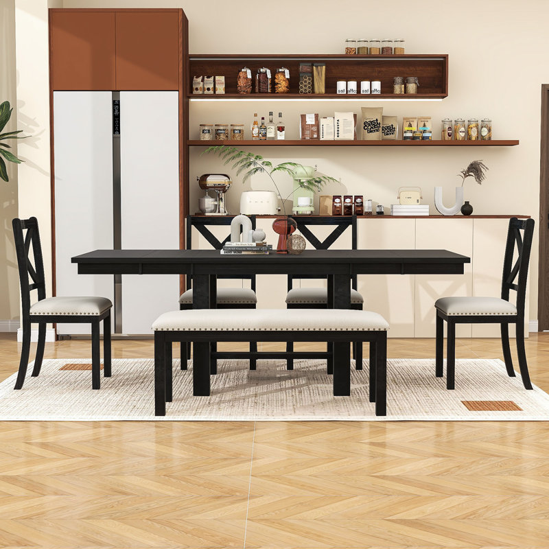 Ensemble de salle à manger extensible pour 6 personnes, Noir
