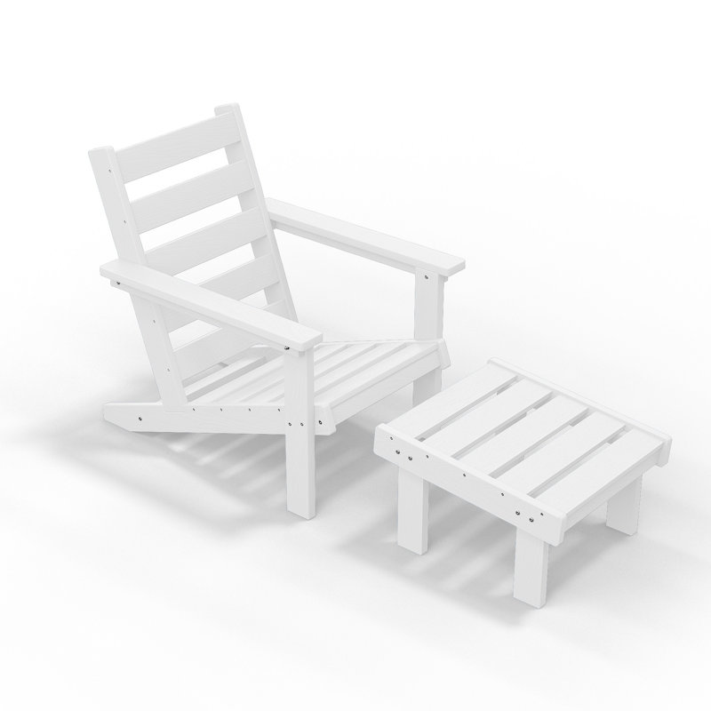 Chaise Adirondack en polyéthylène haute densité avec coussins et repose-pieds , Blanc