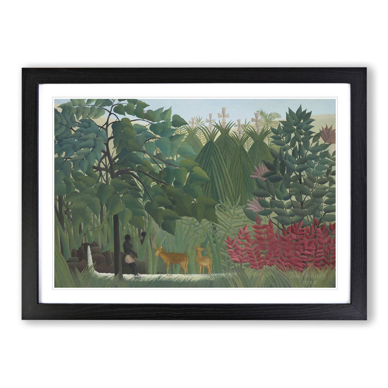 Two Deer by Henri Rousseau - Framed Print, 27cm H x 36cm W x 2cm D, Black Framed