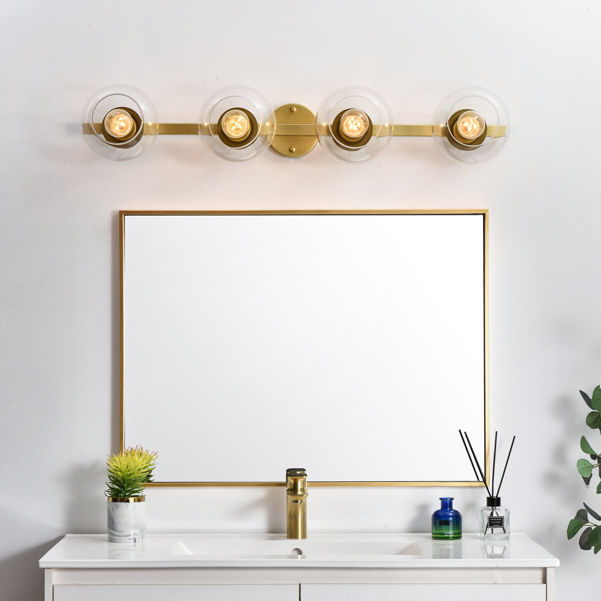 Nathalie 2 Light Glass Dimmable Armed Sconce, Brass, 4 Lights, 7" H x 37" W x 37" D
