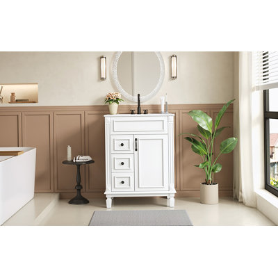 Meuble-lavabo 24 po avec lavabo en céramique, petite armoire de salle de bain, armoire moderne avec 2 tiroirs et tablette réglable