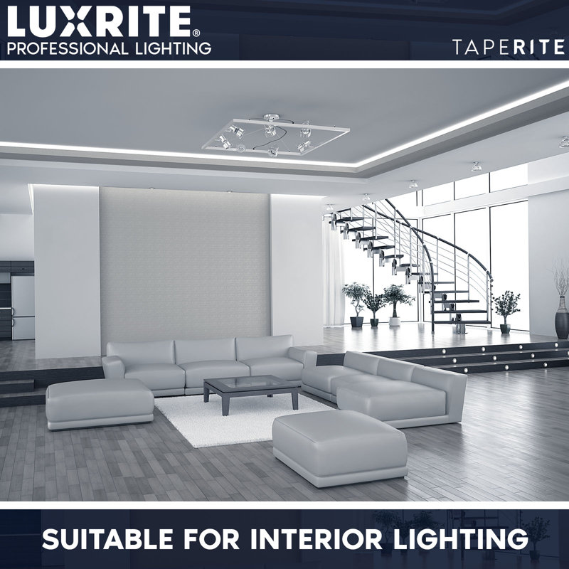 Ruban lumineux à DEL Luxrite 16,4 pi, 8 mm, 270 lumens / pi, coupé à la longueur, 3 W / pi, IRC 90, ruban adhésif flexible 24 V, UL