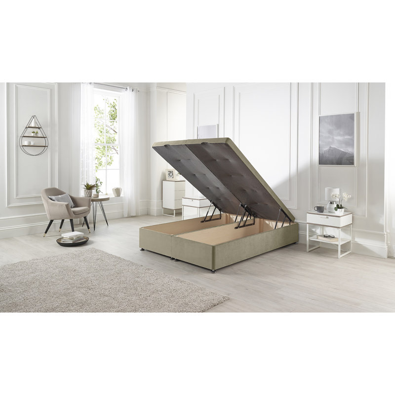 Luxara Solid Wood End Opening Ottoman Bed Frame Linen Fabric, Wheat, Super King (6')