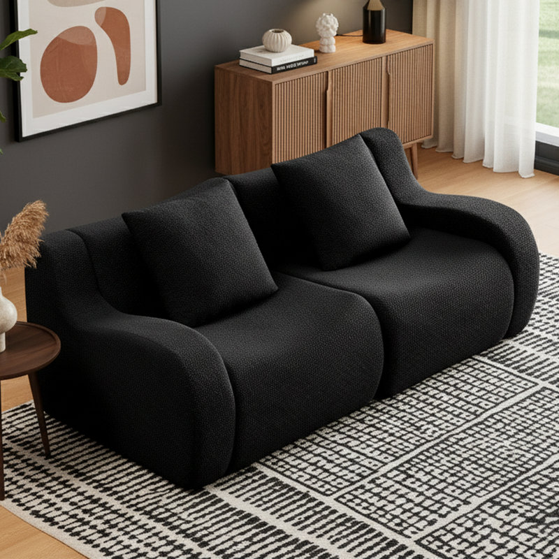 Canapé modulaire 82,7 po en tissu Teddy, Noir