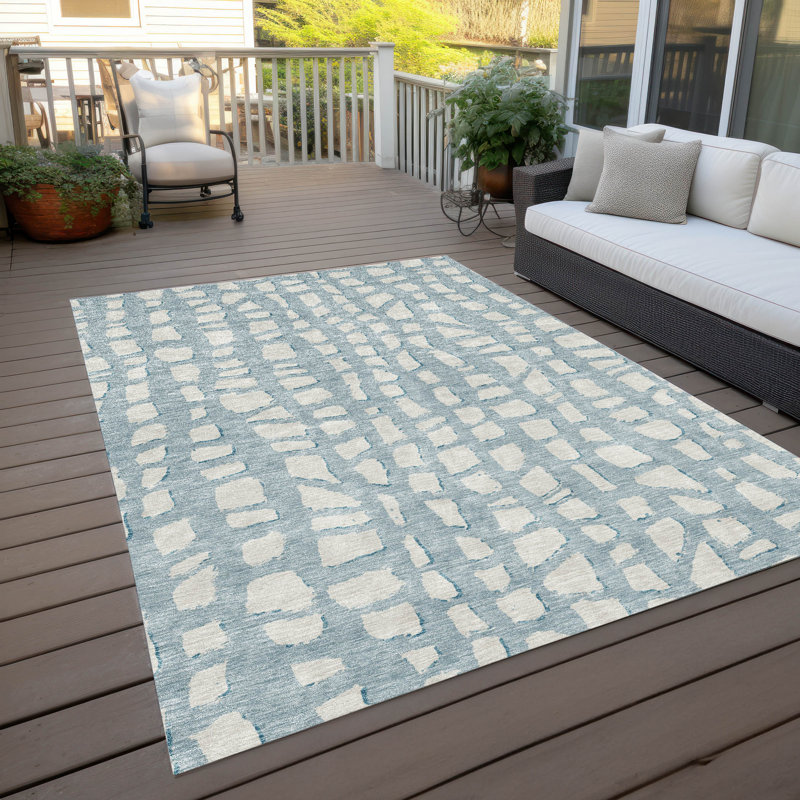 Lamanna Striped Machine Woven Washable Indoor / Outdoor Area Rug with Non-Slip Backing, Rectangle 3' x 5'