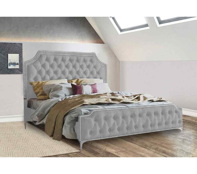Upholstered Velvet Bed, Kingsize (5'), Silver
