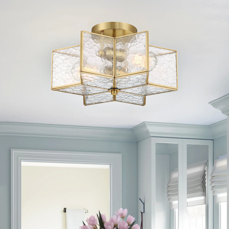 Aireen 2 - Light 41cm Unique/Statement Star Semi Flush Mount Light, Brass Dust