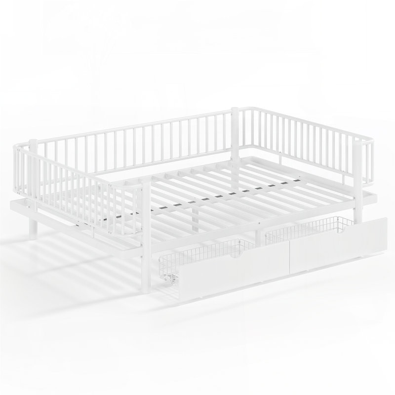 Lit plateforme avec tiroirs de rangement, Grand lit, Blanc clair