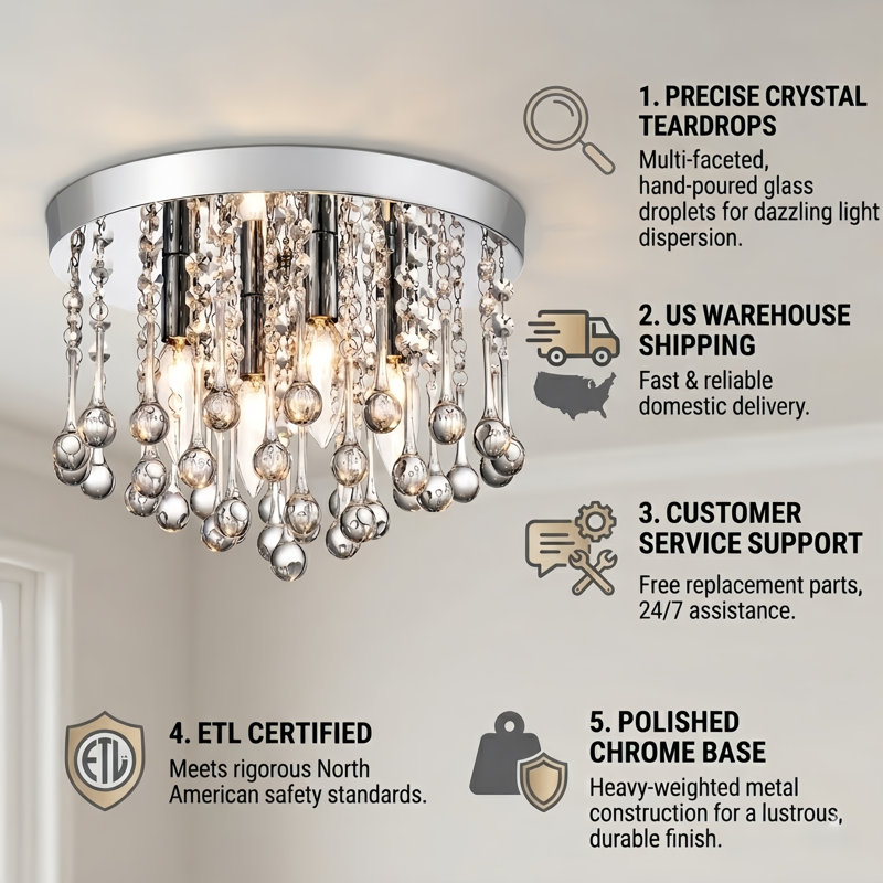 Theodora 11.8" W 4-Light Dimmable Flush Mount , Chrome