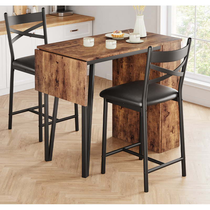 3-piece Kitchen Table Set With 2 Upholstered Chairs,kitchen Bar Table And Chairs For 2, Brown