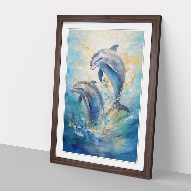 Dolphin Impressionism No.2 - Single Picture Frame Print on Wood, Walnut, 64" H x 46" W x 2" D