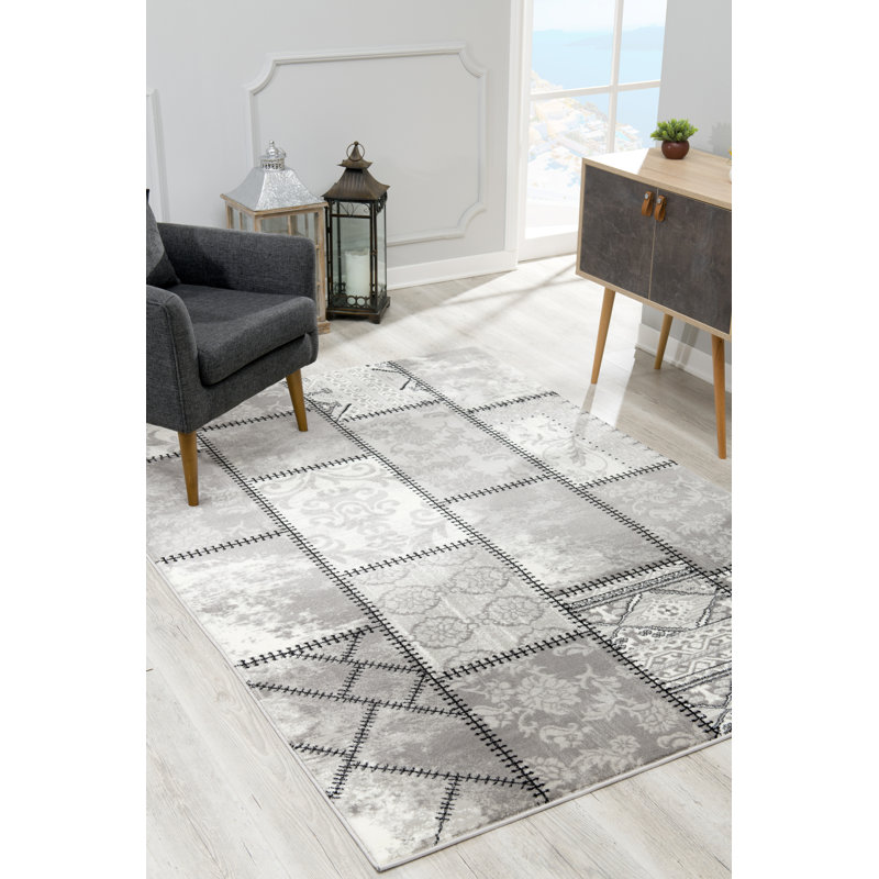 Tapis gris à motif abstrait Palmer Lake, Rectangle 5 pi 3 po x 7 pi 7 po