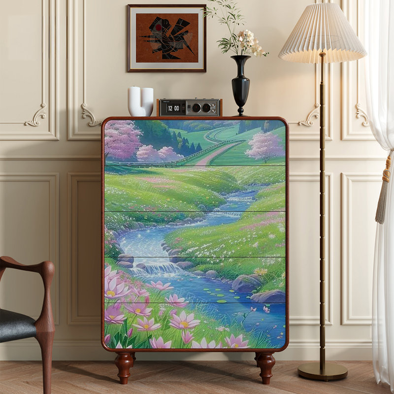 Commode 5 tiroirs avec rangement en bois massif