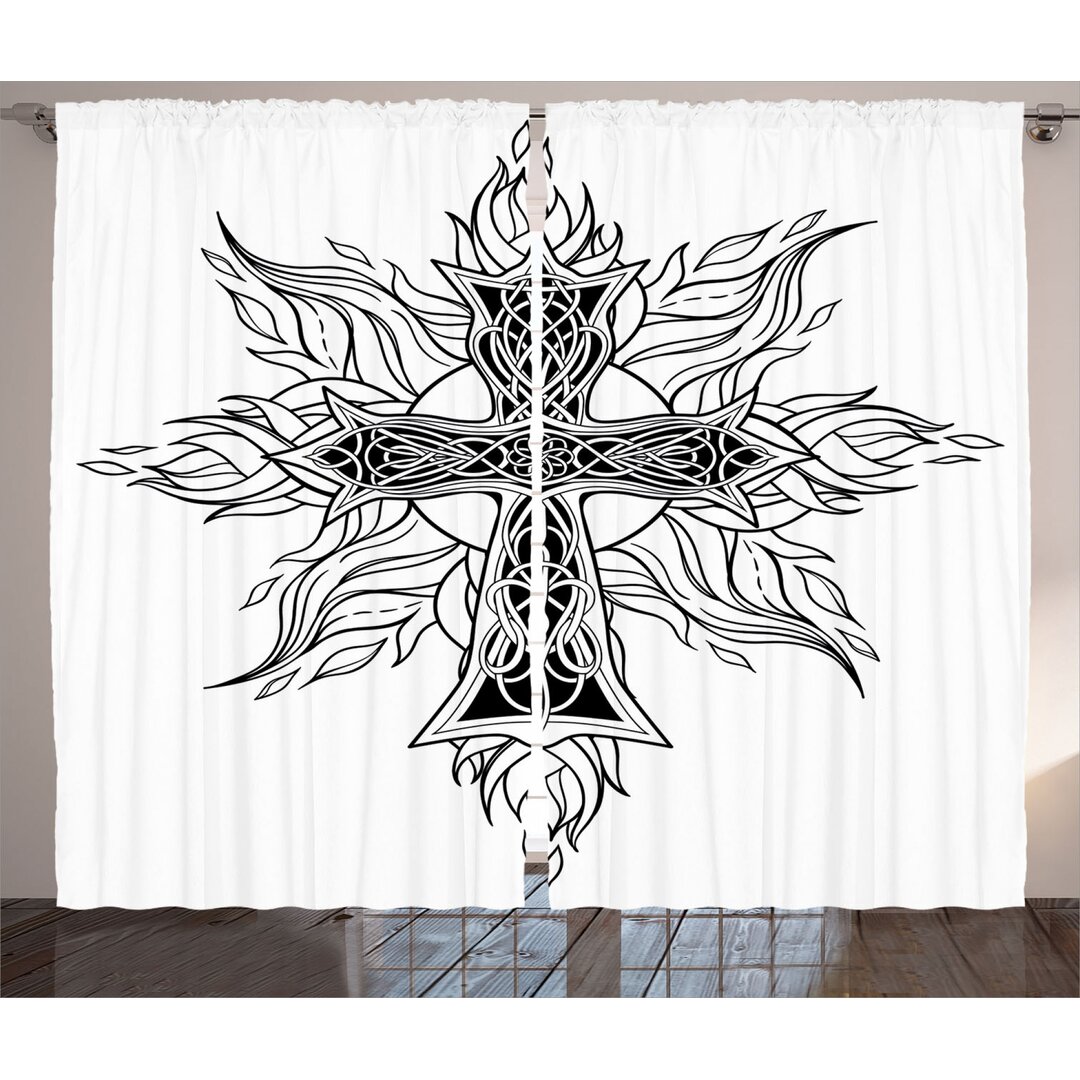 Rustikaler Vorhang, Gothic Flames Form, Schwarz-Weiss, Weiß Schwarz