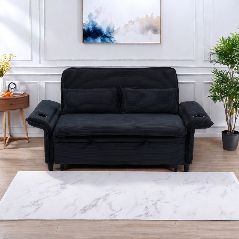 Canapé-lit multifonctionnel en tissu à rayures de 65,74 pouces, adapté aux chambres à coucher et aux salons. Les accoudoirs et les dossiers sont réglables.
