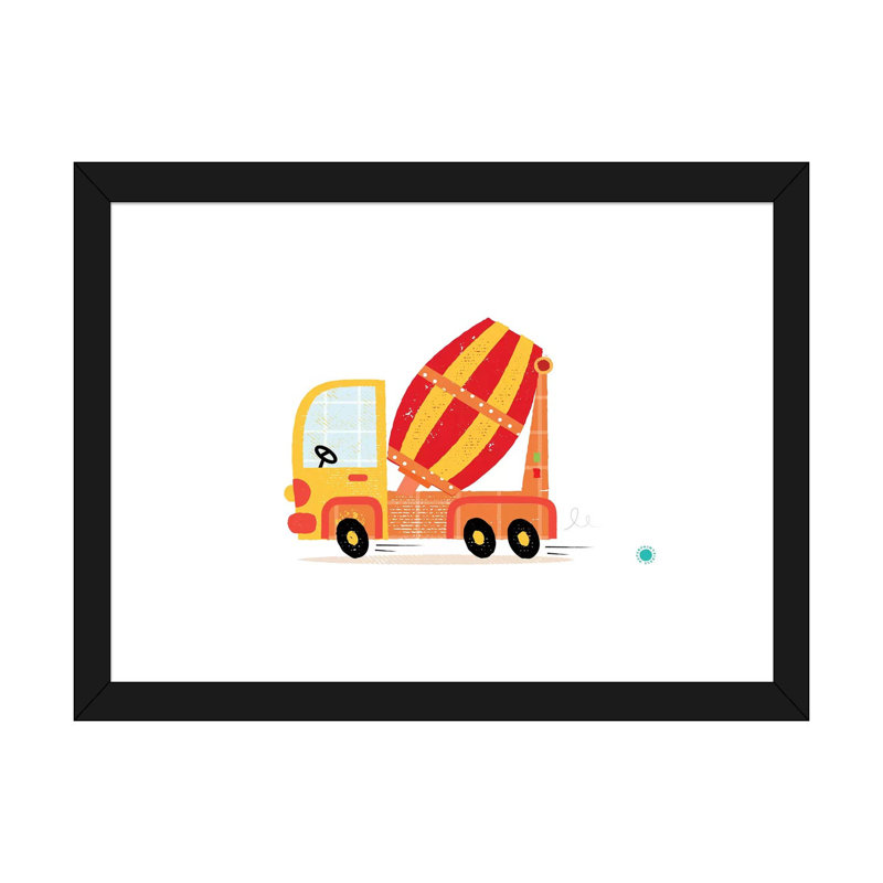 Cement Mixer - impression d'art graphique, Papier encadré noir, Blanc, H 16 po x l 24 po x P 1 po