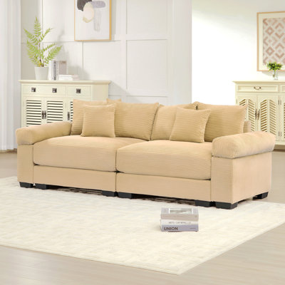 92" Oversized Cloud Modular Sectional Couch,Corduroy Fabric Extra-Wide Armrests Throw Pillows Ergonomic Design High Resilience Cushion Easy Assembly,For Living Rooms Bedrooms
