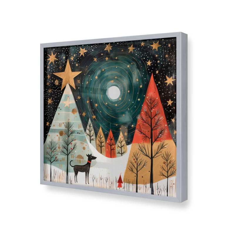 Étoiles de Noël étoilées, reproduction II, Cadre simple en chrome poli, bois massif, H 21,75 po x l 21,75 po