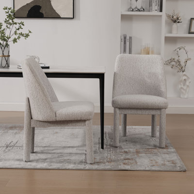 Ensemble de chaises de salle à manger de 21,46 po de largeur, minimaliste et moderne, revêtu de chenille, pieds en bois d'hévéa, dossier haut incurvé, convient à la salle à manger, à la cuisine, au salon, à la chambre à coucher, à l’appartement, BEIGE