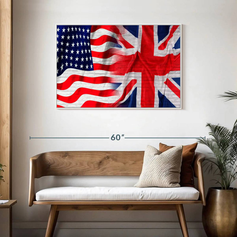 Drapeau américain et britannique, Cadre flottant blanc, 43 po x 29 po