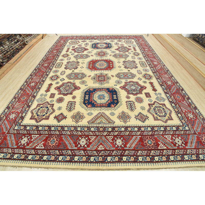 Tapis oriental en laine noué à la main beige / rouge / bleu