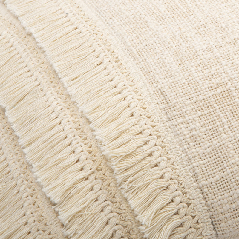 Light Gray Fringed Cotton 18" Square Throw Pillow