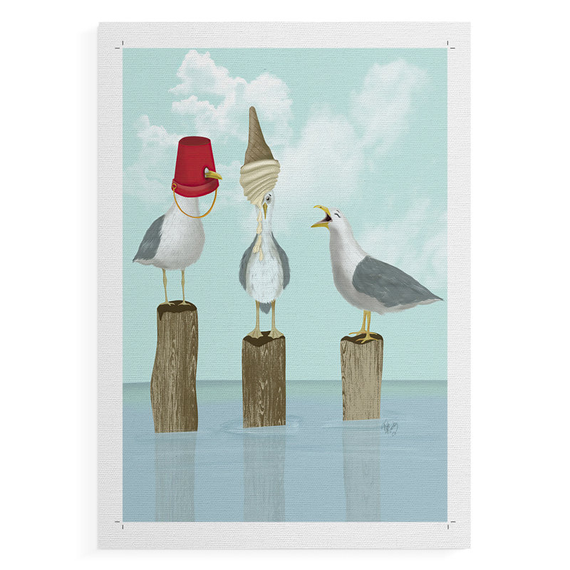 Silly Seagulls - Impression sur toile seulement - NON-CADRE, H 18 po x l 12 po