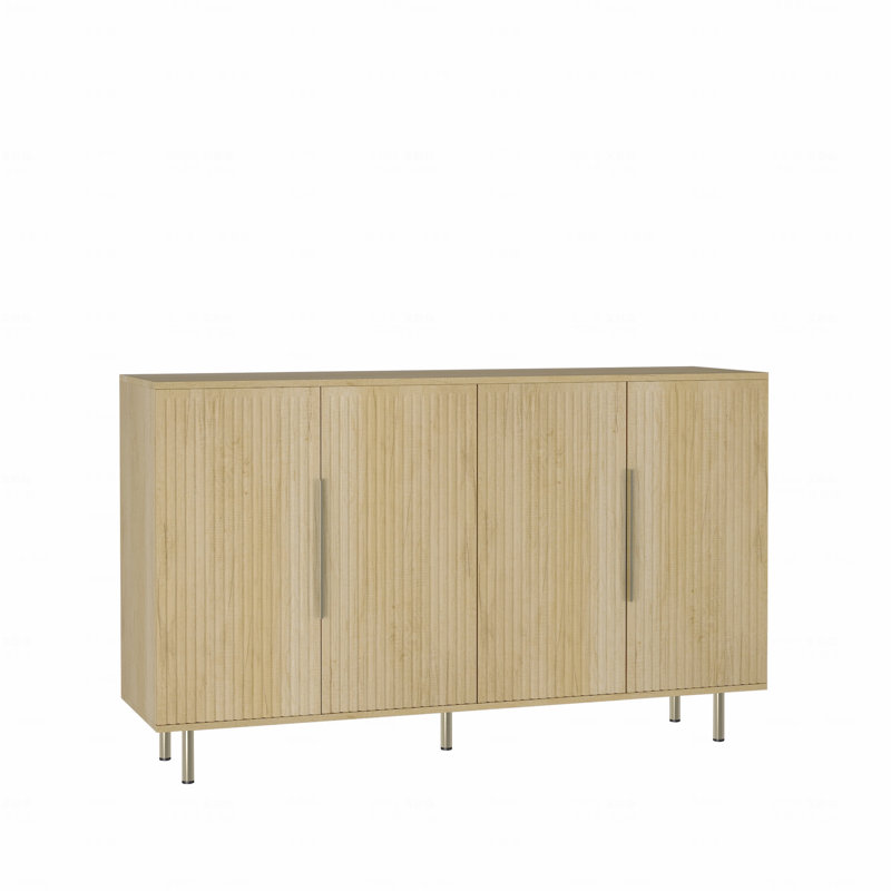 Buffet en bois moderne avec rangement, buffet large cannelé avec tablettes réglables, crédence et armoire d'appoint, Brun