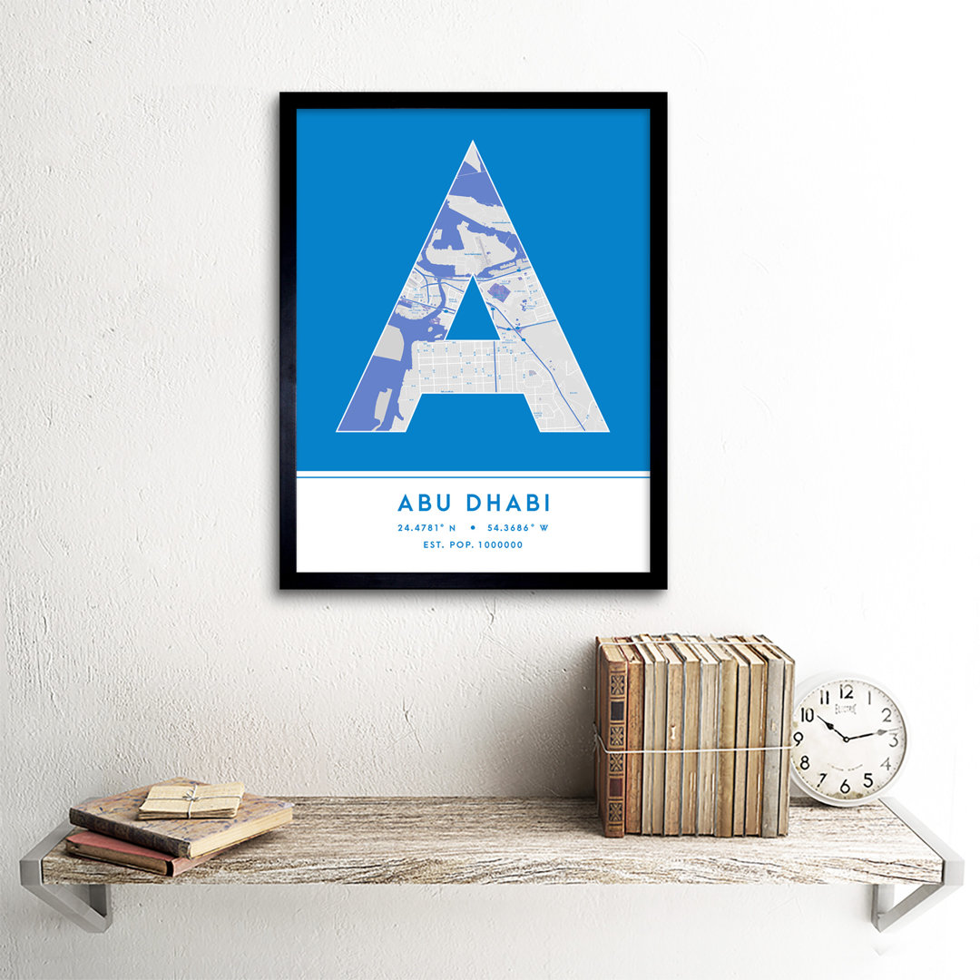 Abu Dhabi City Map Abu Dhabi United Arab Emirates City Map Blue - Single Picture Frame Typography