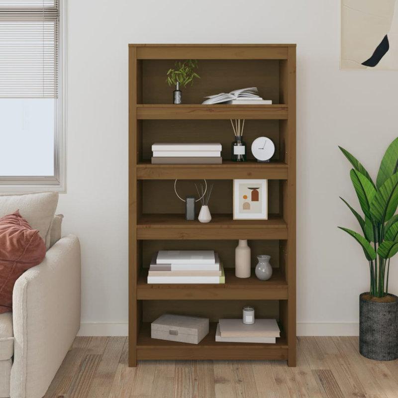 Shinn 154cm H Solid Wood Standard Bookcase, Brown, 154cm H x 80cm W x 35cm D