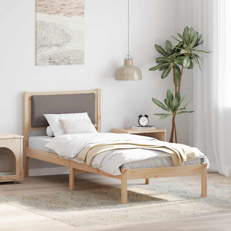 Solid Wood Bed Frame, 80 x 190cm, Natural/Taupe