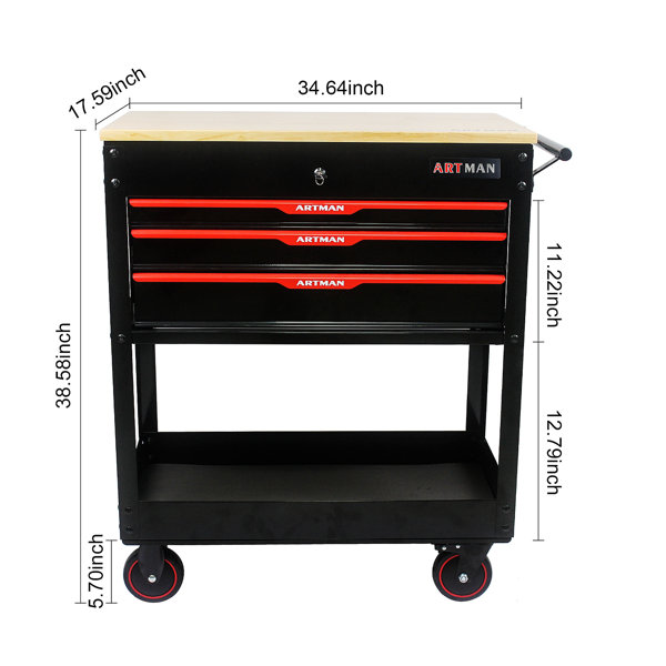 Home Decor Metal Multifunctional Tool Cart With Wheels And Wooden Top