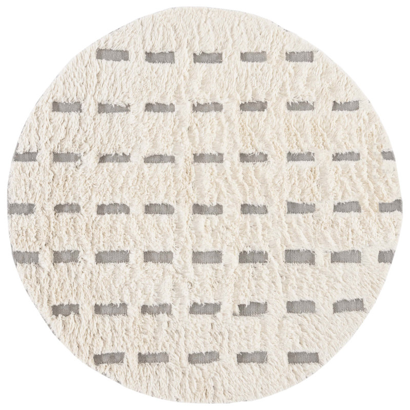 Tapis gris / ivoire en laine et coton tissé à la main Gell, Rond 6 pi