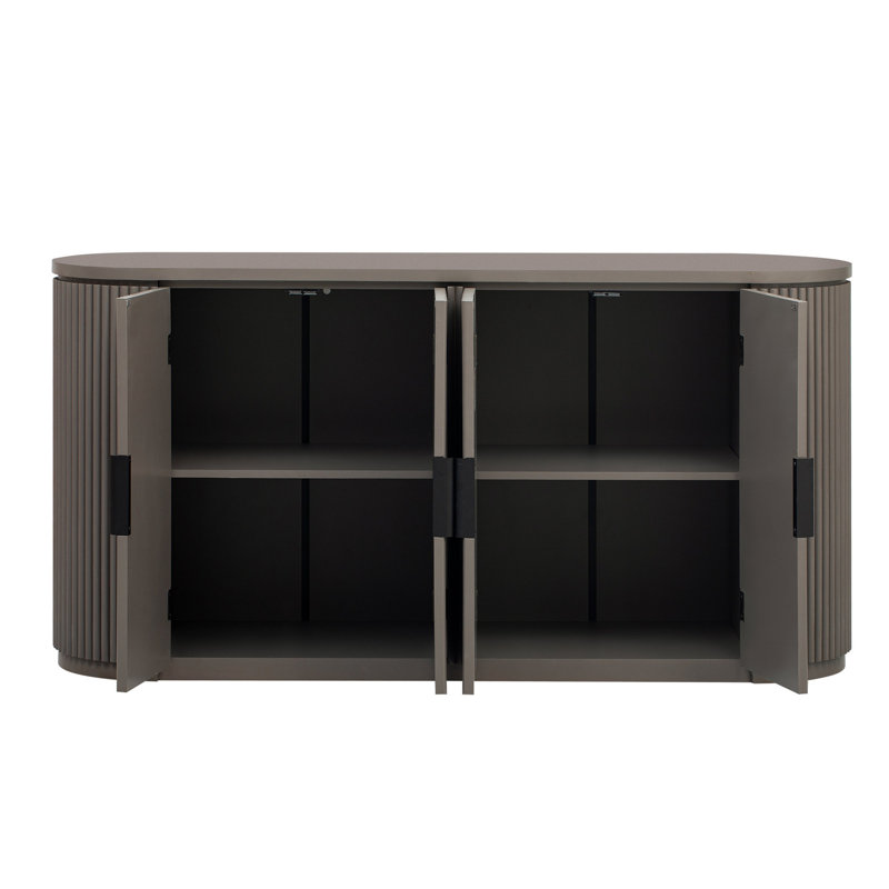 Armoire Ustyle à rayures verticales, poignées en métal, tablettes réglables pour bureau, vestibule, espace de rangement polyvalent, armoire brune avec solution polyvalente
