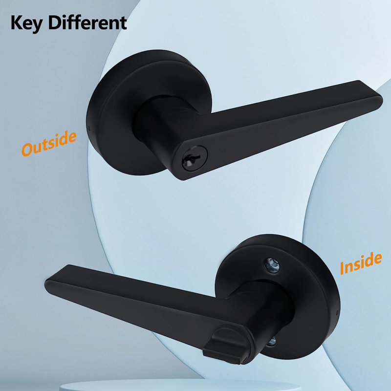 MatteBlack Door Lever, Keyed
