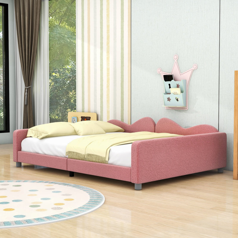 Upholstered Daybed with Cloud-Shaped Backrest, Full/Double, Pink